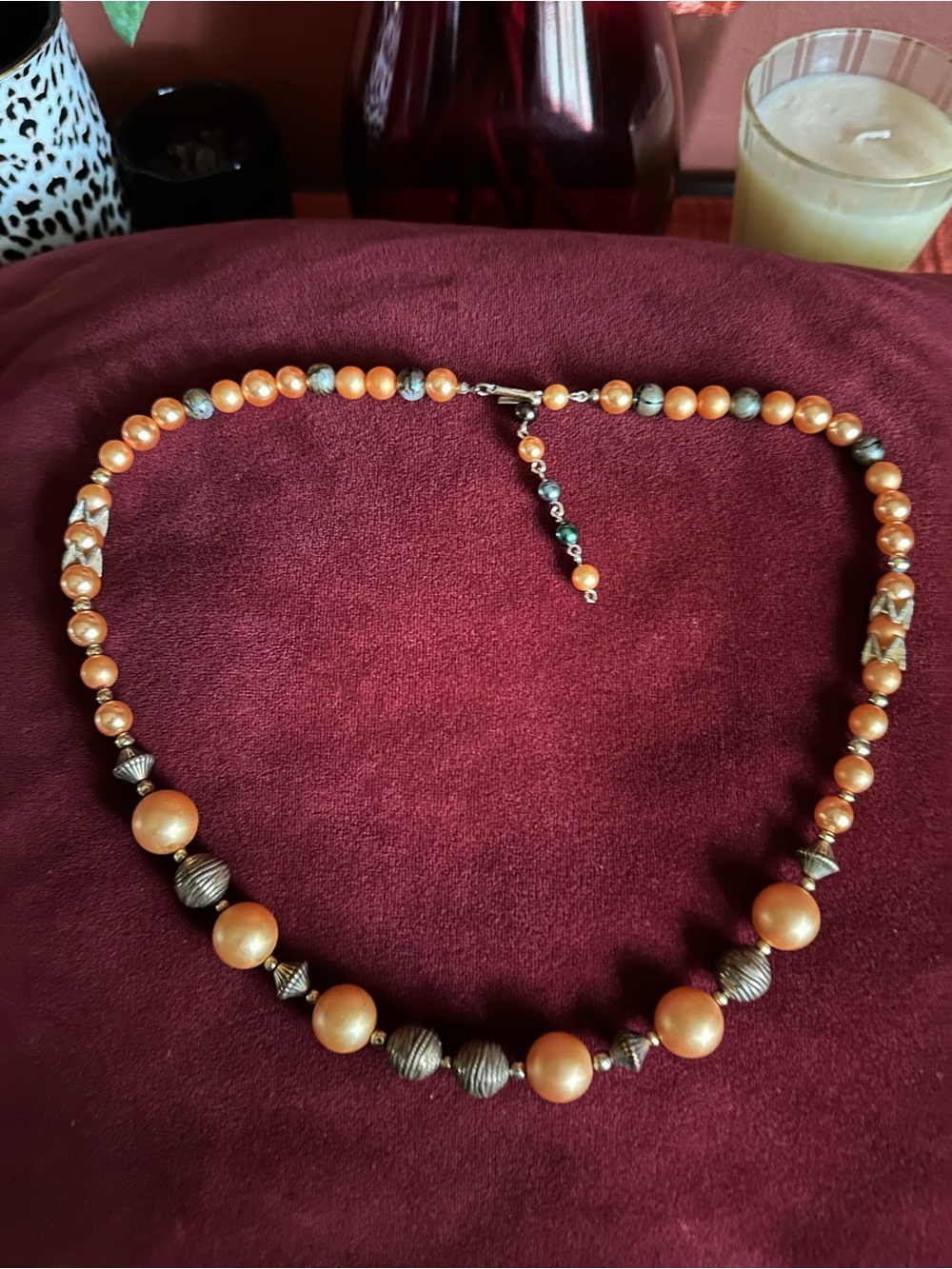 Vintage Signed Gold-Tone Bead Necklace - Elegant Peachy Gold Statement